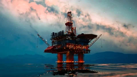 Offshore Oil Rig Platform at Night Under a Starry Sky Stock Footage 201124566