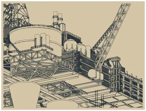 Offshore oil rig platform refinery close up Ilustración de archivo