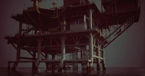 Offshore oil rig structure standing strong against the ocean waves Stock Illustration
