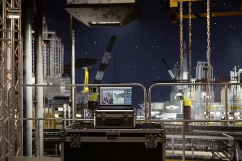 Offshore oil rig systems remotely monitored using asset management software Stock Photos