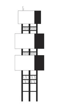 Offshore oil rig tower structure 2D line object Stock Illustration