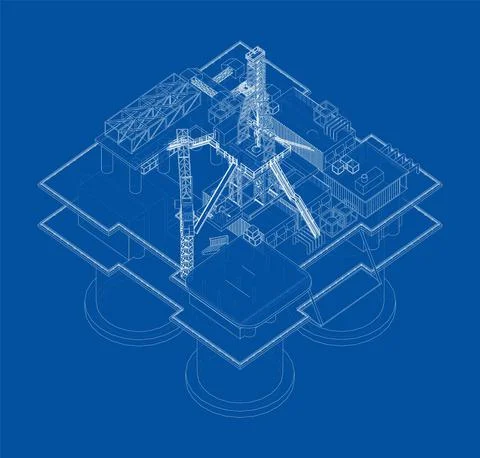 Offshore Oil Rig. Vector rendering of 3d 库存插图