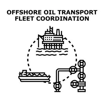 Offshore oil transport fleet coordination strategy planning Stock Illustration