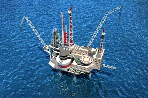 Offshore oilrig in the ocean. 3D image Illustrazione stock