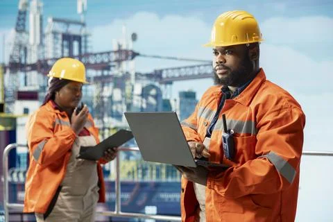Offshore platform automation specialists configure vessel management systems Stock Photos