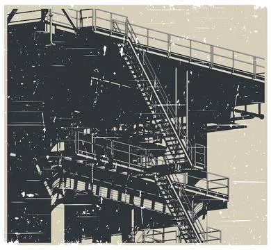 Offshore platform close-up retro poster 스톡 일러스트