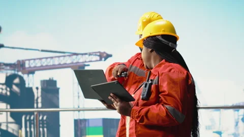 Offshore platform engineering team testing safety systems Stock Footage 319972766