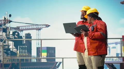 Offshore platform engineering team testing safety systems Stock Footage 319974435