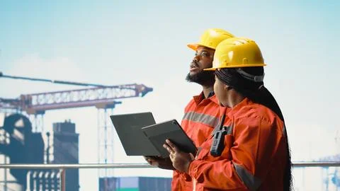 Offshore platform engineering team testing safety systems Stock Photos