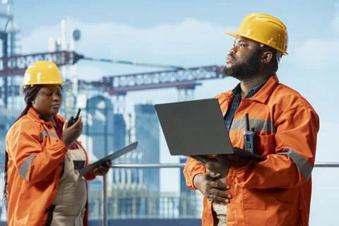 Offshore platform engineering team working together Stock Photos