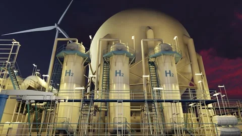 The offshore platform for green hydrogen production.  3d render Stock Footage 293489421