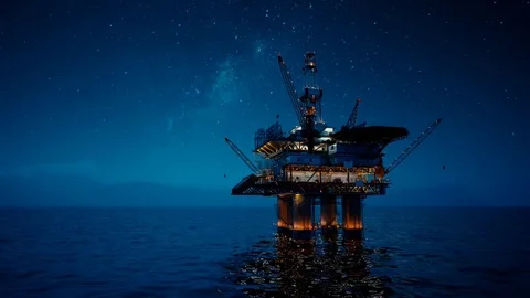 Offshore platform or oil rig at night. Stock Footage
