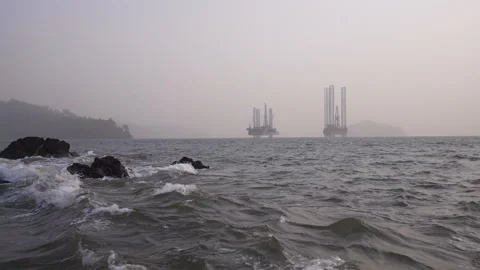 Offshore platform on the shore of Limbe, Cameroon, Africa Stock Footage 261028449