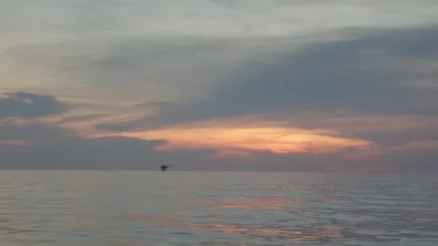 Offshore Production Platform View from Crew Boat at Dusk Stockbeeldmateriaal 348253456