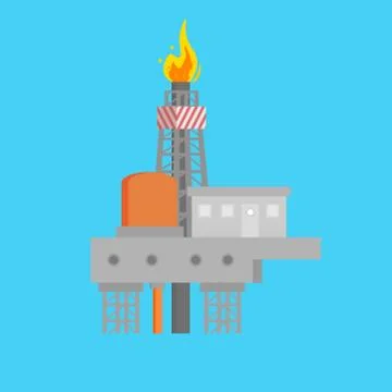 Offshore rig in flat style blue background illustration Stock Illustration