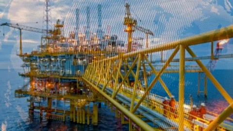 Offshore rig with motion global rotate Stock Footage 91915949