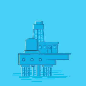 Offshore rig one color flat style with out line Stock Illustration