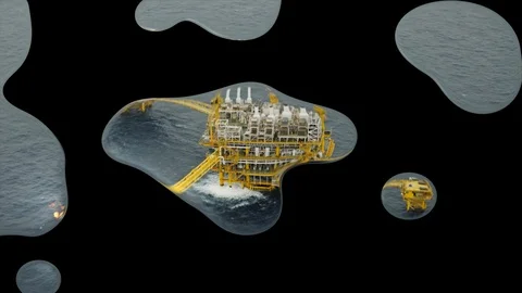 Offshore rig plant with mecury liquid effect background Stock Footage 91915932