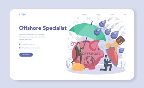Offshore specialist web banner or landing page. Professional businessman Illustrazione stock