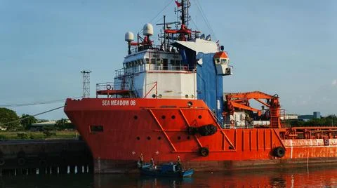 Offshore Supply Ship maintained in Harbor of Vung Tau, Vietnam Stock Photos