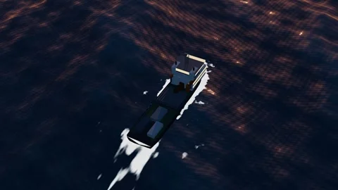 Offshore supply vessel aerial sunset amber sea loop Stock Footage 343633987
