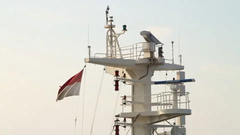 Offshore transfer of coal from barges to cargo ships Stock Footage 147657531