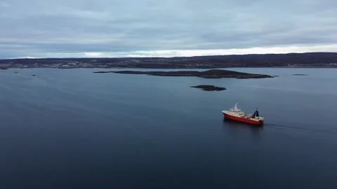 Offshore Trawler Fishing Vessel Navigating Coastal Waters Near Small Island Stock Footage 346438466