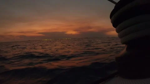 Offshore View of Beautiful Dusk Sunset Stock Footage 195479008