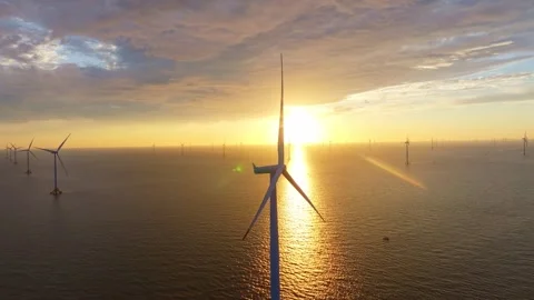 Offshore Wind Farm Aerial 4K Stock-Footage 336907266