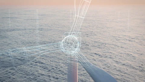 Offshore wind farm expansion with visual effects - close up Vidéo 249733851