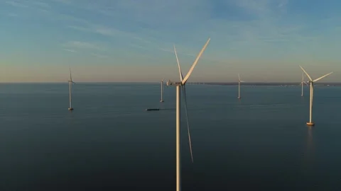 Offshore wind farm generating clean renewable energy from wind power Video stock 333648749