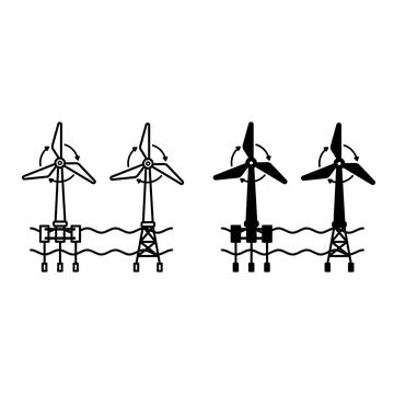 Offshore Wind Farm Icons. Line and Glyph Vector Illustrations. Offshore Win.. Stock Illustration