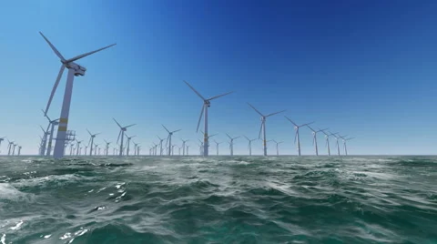 Offshore Wind Farm in the ocean Stock Footage