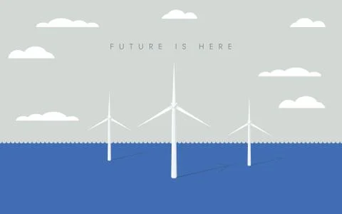 Offshore wind farm vector symbol with wind turbines. Symbol of renewable energy Stock Illustration