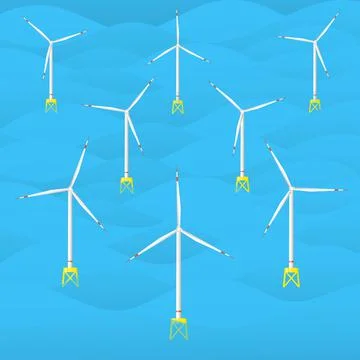 Offshore wind farm. Wind power station. Stock Illustration