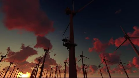 Offshore wind farm, windmills Stock Illustration