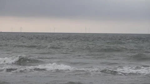 Offshore wind power or offshore wind energy at sea Stock Footage 254362928