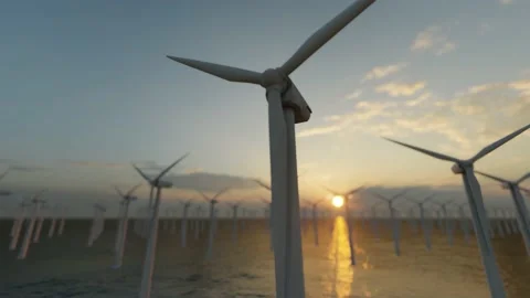 Offshore wind power at sunset Stock Footage 172138005