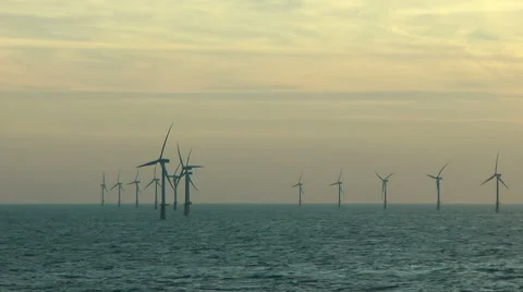 Offshore wind power / Windpark at the coast of the Netherlands Stock Footage