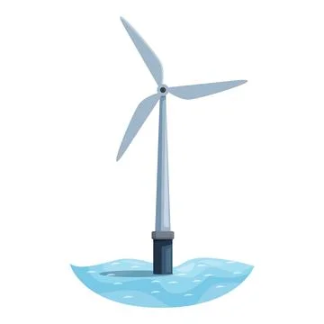 Offshore wind turbine generating clean energy in the ocean Illustrazione stock