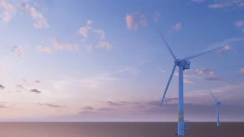 Offshore wind turbine at sunset Stock Footage 225658824