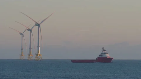 Offshore wind turbines in Aberdeen Bay, Scotland Stock Footage