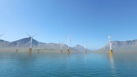 Offshore Wind turbines farm Stock Footage 92333791