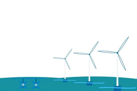 Offshore wind turbines generating clean energy with transparent background Stock Illustration