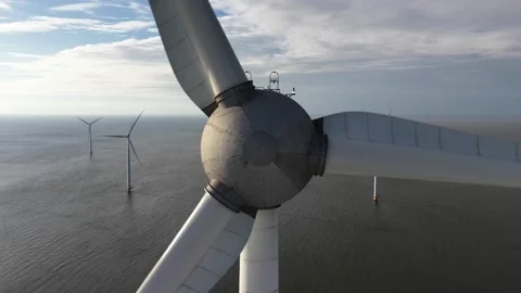 Offshore wind turbines generating renewable energy 스톡 동영상 327901617