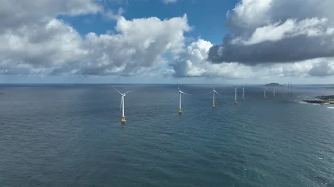 Offshore wind turbines generating renewable energy, South Korea Vídeo Stock 346820464