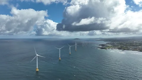 Offshore wind turbines generating renewable energy, South Korea 動画素材 346821089