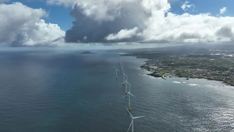 Offshore wind turbines generating renewable energy, South Korea Video stock 346821209