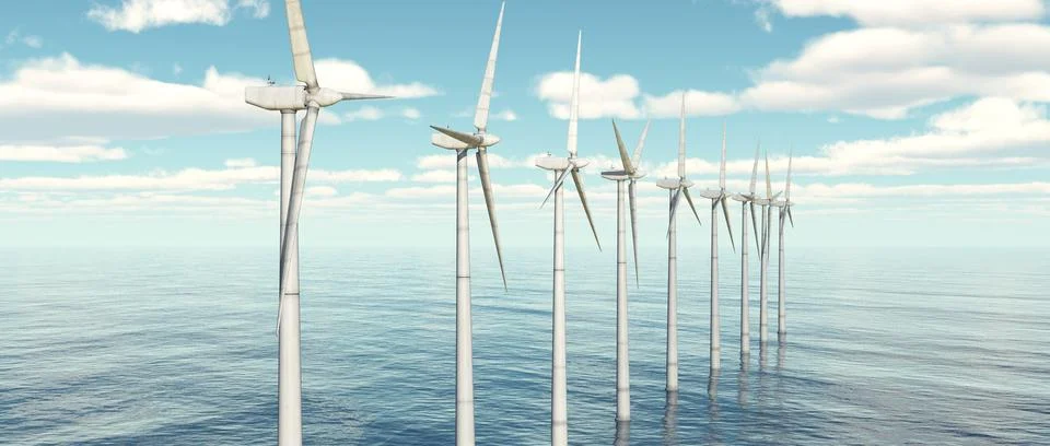 Offshore wind turbines Stock Illustration