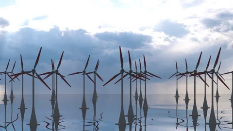 Offshore Wind Turbines with Moving Clouds 3D Timelapse Stock Footage 306580890